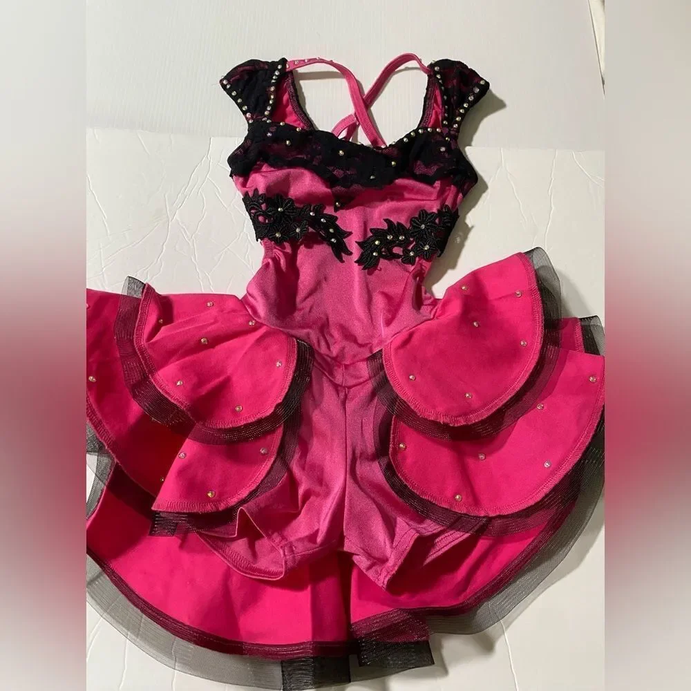 Kelle dance jazz acro lyrical costume black hot pink lace JUXTAPOSED 8218 MC
